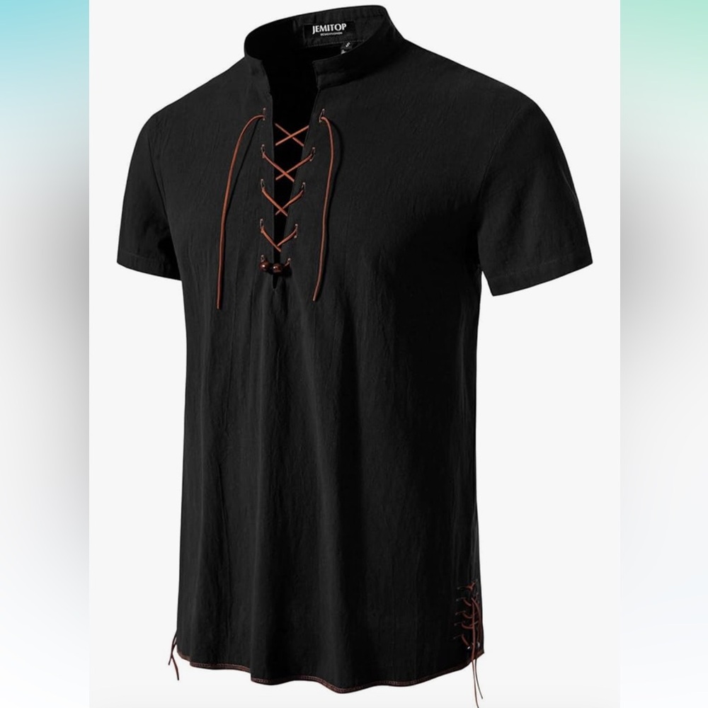 Pure Cotton Vintage Short Sleeve Lace Up Shirts for Renaissance Pirate Viking